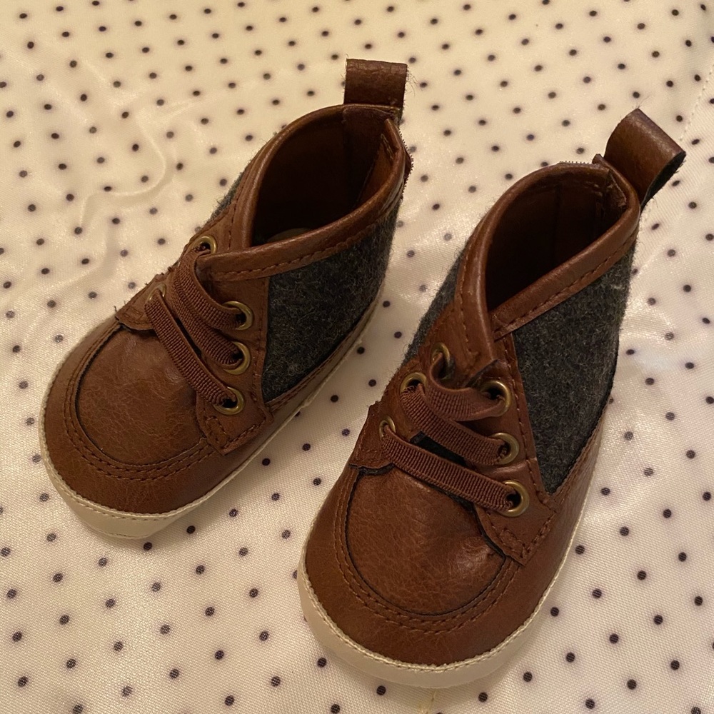 TWO pairs of brown booties